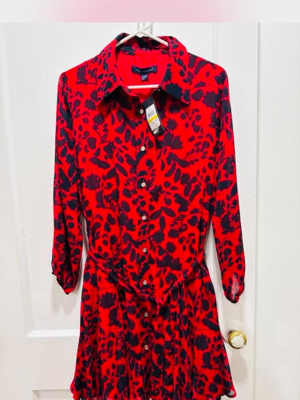Womens Red & Black Floral Shirt Dress